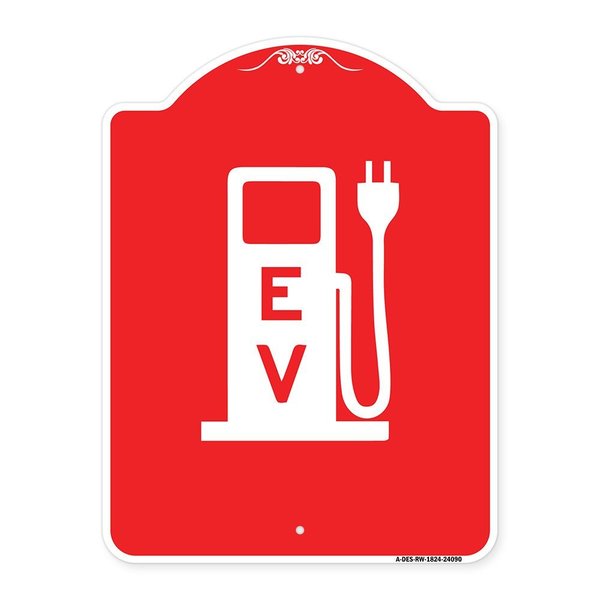 Signmission Ev Electric Vehicle Charging Station, Red & White Aluminum Sign, 18" x 24", RW-1824-24090 A-DES-RW-1824-24090